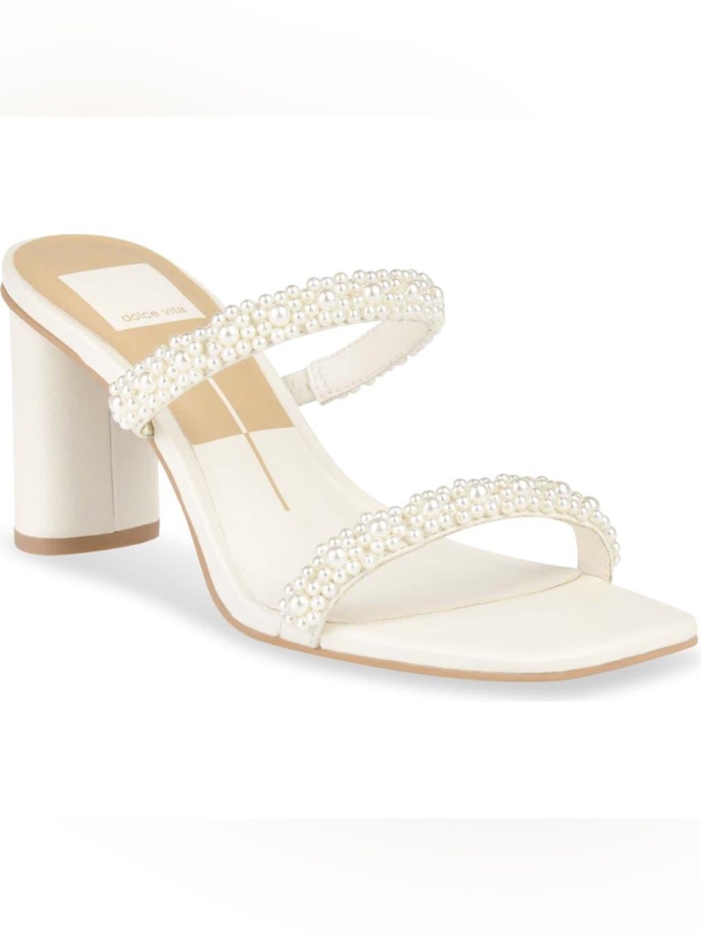 Dolce Vita Ivory Pearl-Embellished Block Heel Mules